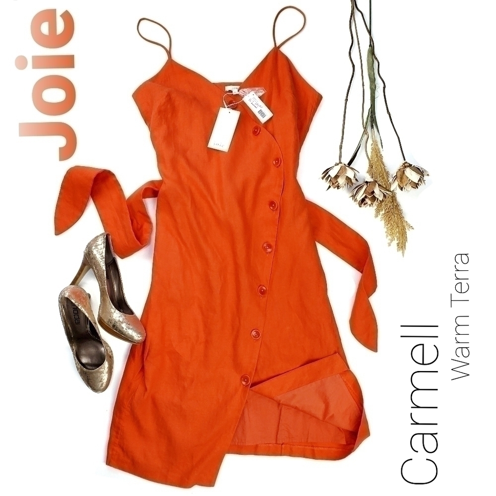 🔴 New JOIE Carmell Warm Terra Orange Linen Dress Size Large - Picture 2 of 16